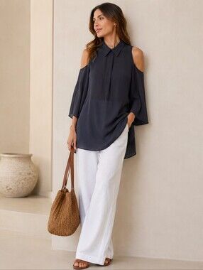 By Adela Black Cold Shoulder Top